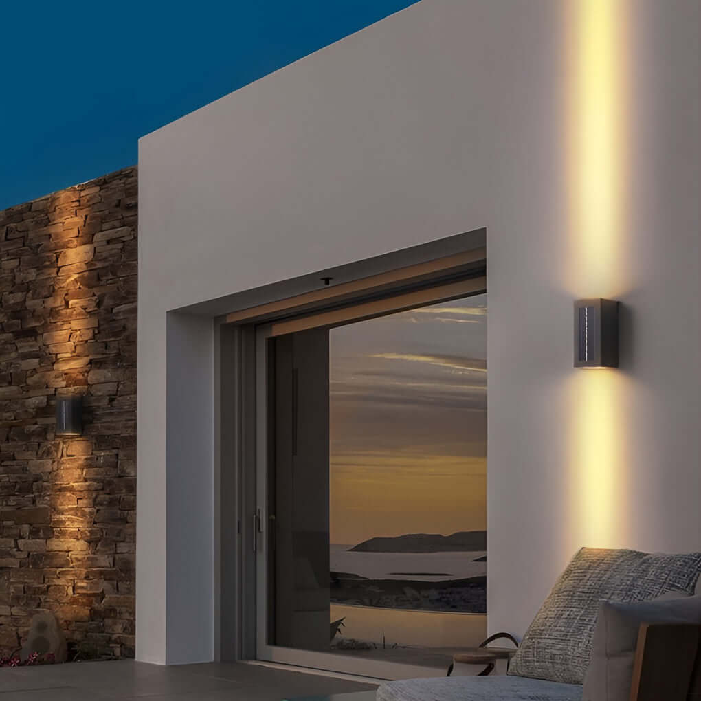 Rectangular Waterproof Up and Down Lights LED Solar Modern Wall Sconce Lighting - Lamp Outdoor
