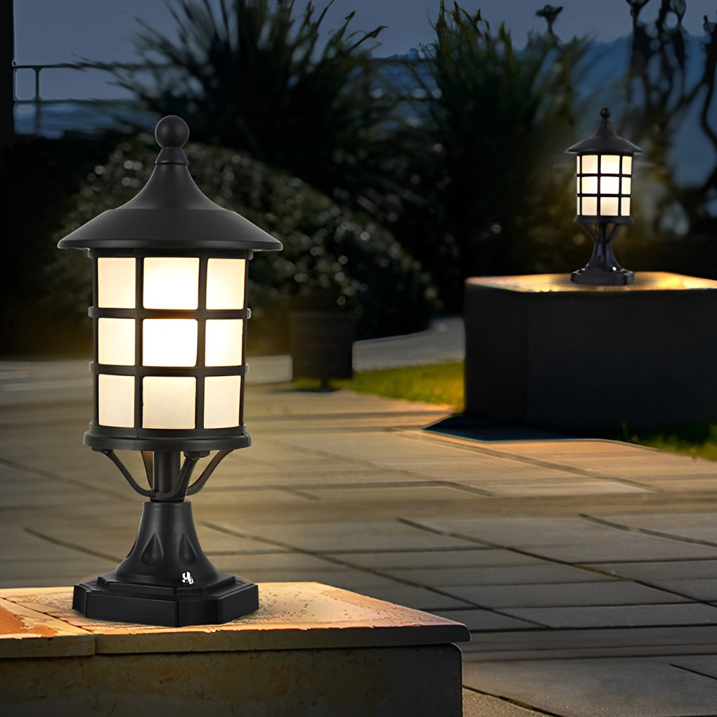 Round Cage Waterproof LED Black Modern Solar Fence Post Lights with Remote - Lamp Outdoor