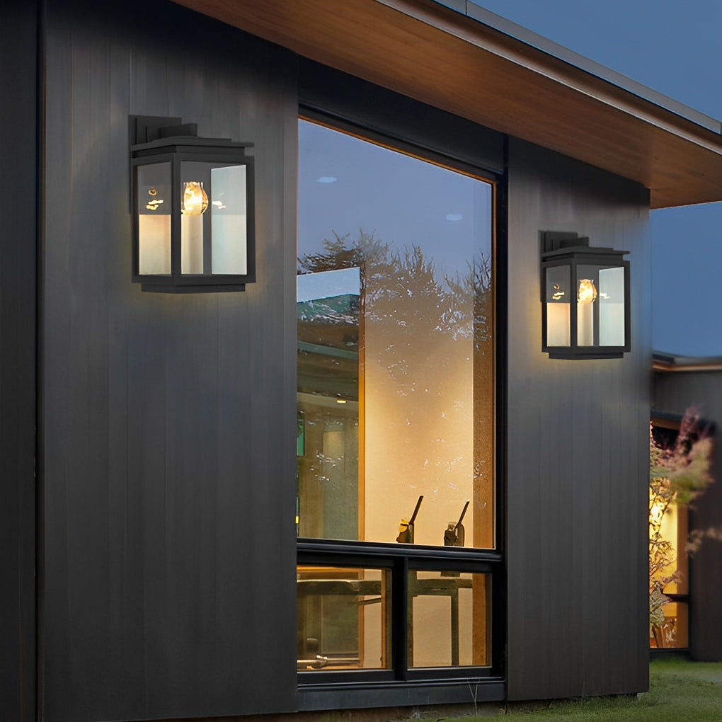 Waterproof Rectangular Glass Black Industrial Outdoor Wall Lamp Exterior Lights - Lamp Outdoor
