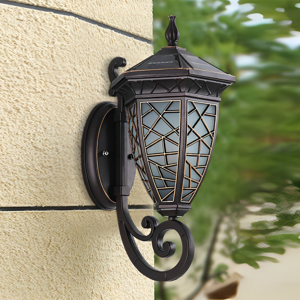 Retro Pattern Waterproof Black American Style Solar Powered Wall Lamp - Lamp Outdoor