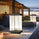 Portable Solar Lantern in Square Rippled Glass Design with Waterproof Black Finish - Lamp Outdoor