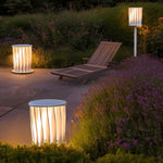 Stainless Steel Outdoor Floor Lamp with Rotating Design and Vertical Slats - Lamp Outdoor