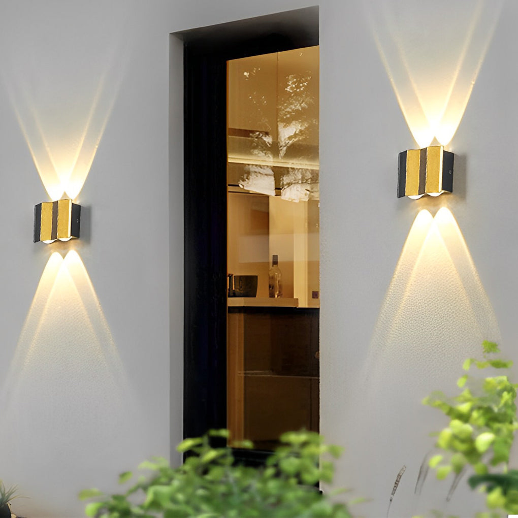 Black & Gold Aluminum LED Outdoor Up Down Wall Light - Lamp Outdoor