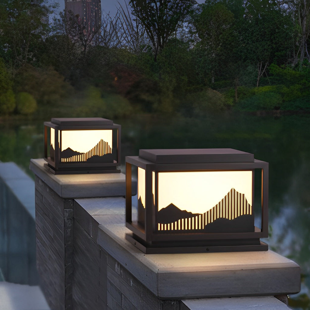 Square Waterproof Mountain Scenery Traditional Solar Post Caps Lights - Lamp Outdoor