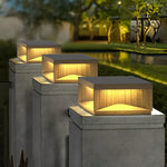 Square Metal Striped Decor LED Waterproof Black Solar Fence Post Light - Lamp Outdoor