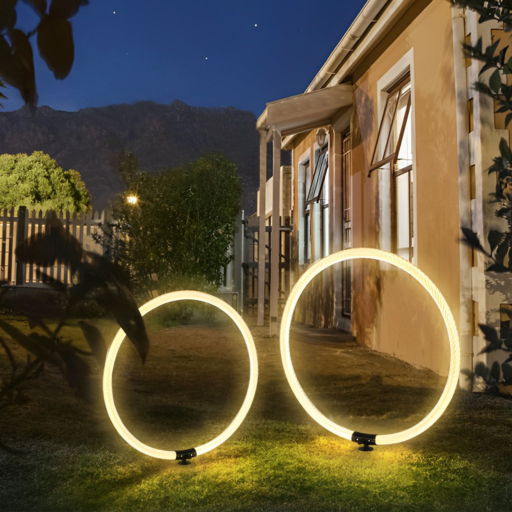 Sleek Ring LED Lawn Lamp Modern Waterproof Solar Landscape Lighting - Lamp Outdoor
