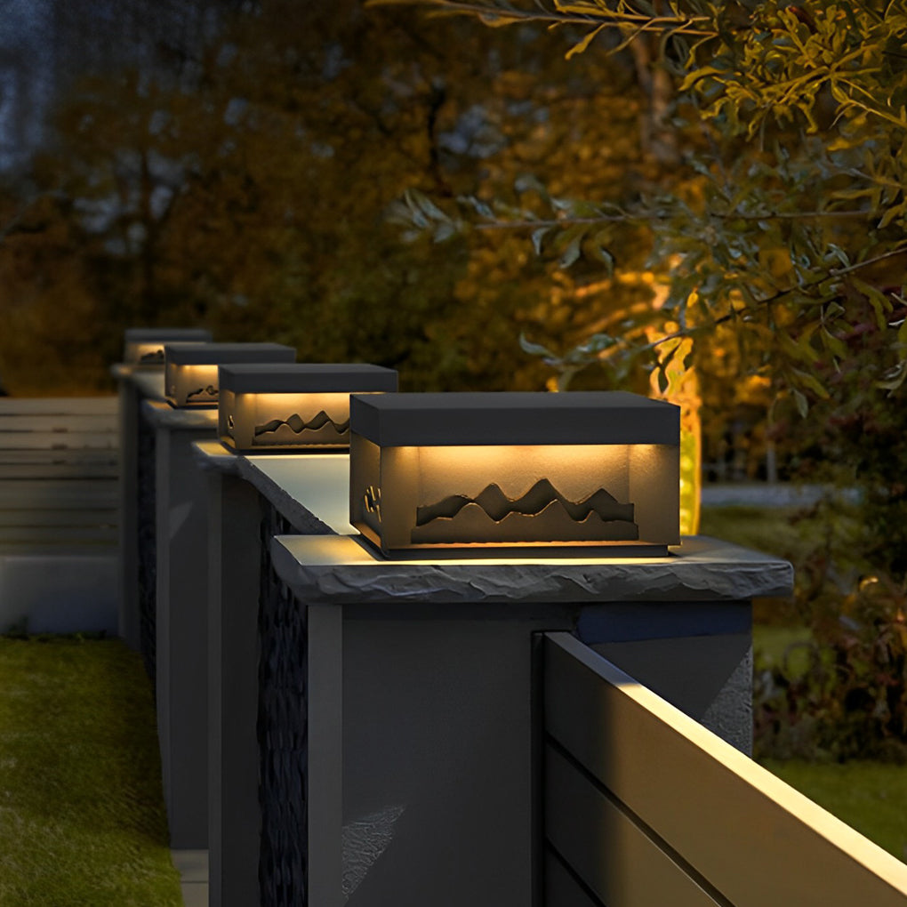 Mountain Scenery LED Waterproof Black Modern Solar Fence Post Lights - Lamp Outdoor