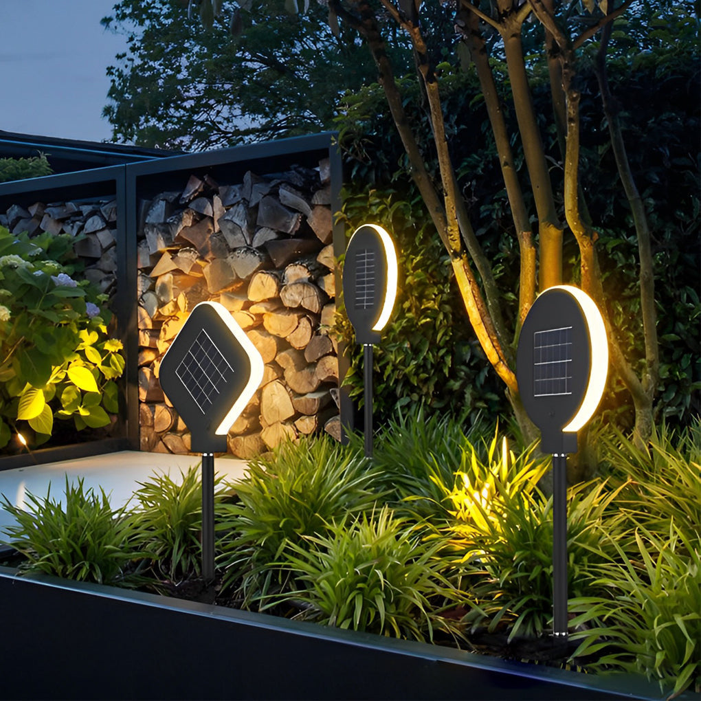 Modern Circular Black Solar LED Lawn Light - Lamp Outdoor