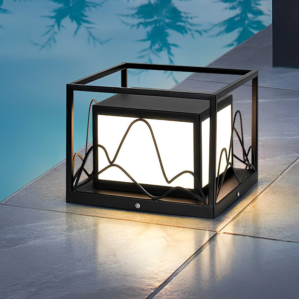 Square Waterproof Mountain Scenery Outdoor Solar Post Caps Lights - Lamp Outdoor