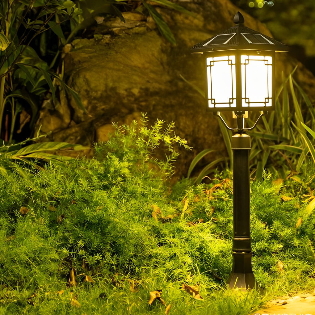 Ancient House Style Solar LED Post Light with 3-Step Dimming Durable Outdoor Lamp - Lamp Outdoor