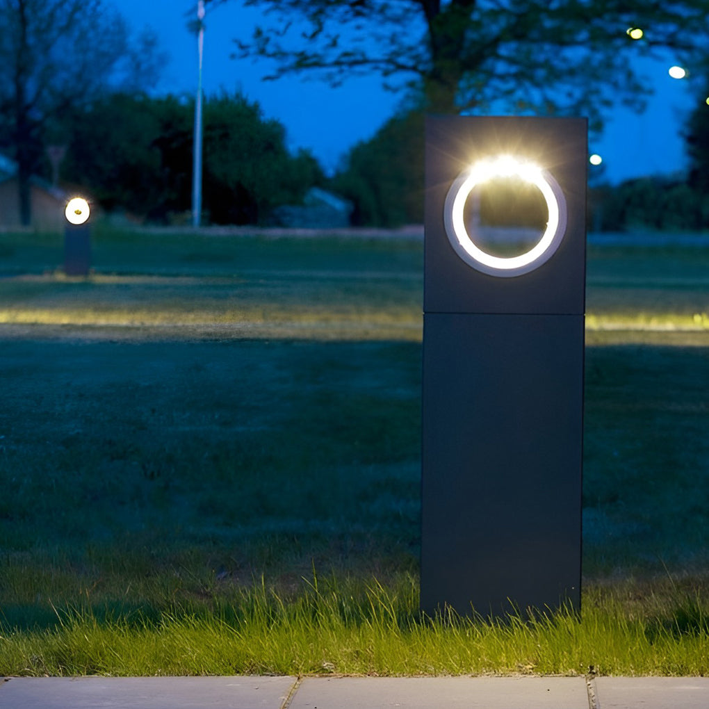 Sleek Black Modern Outdoor Pathway Bollard Lights with Unique Round Hole Feature - Lamp Outdoor