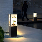 Vintage Square Solar LED Path Light Artistic Floral Landscape Bollard Lights - Lamp Outdoor