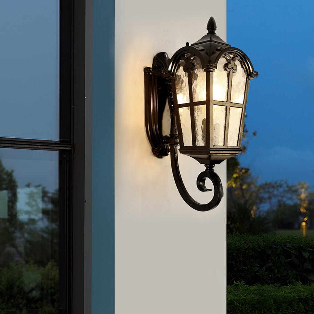 Waterproof Vintage Lantern Shaped Black Retro Outdoor Plug in Wall Lamp - Lamp Outdoor