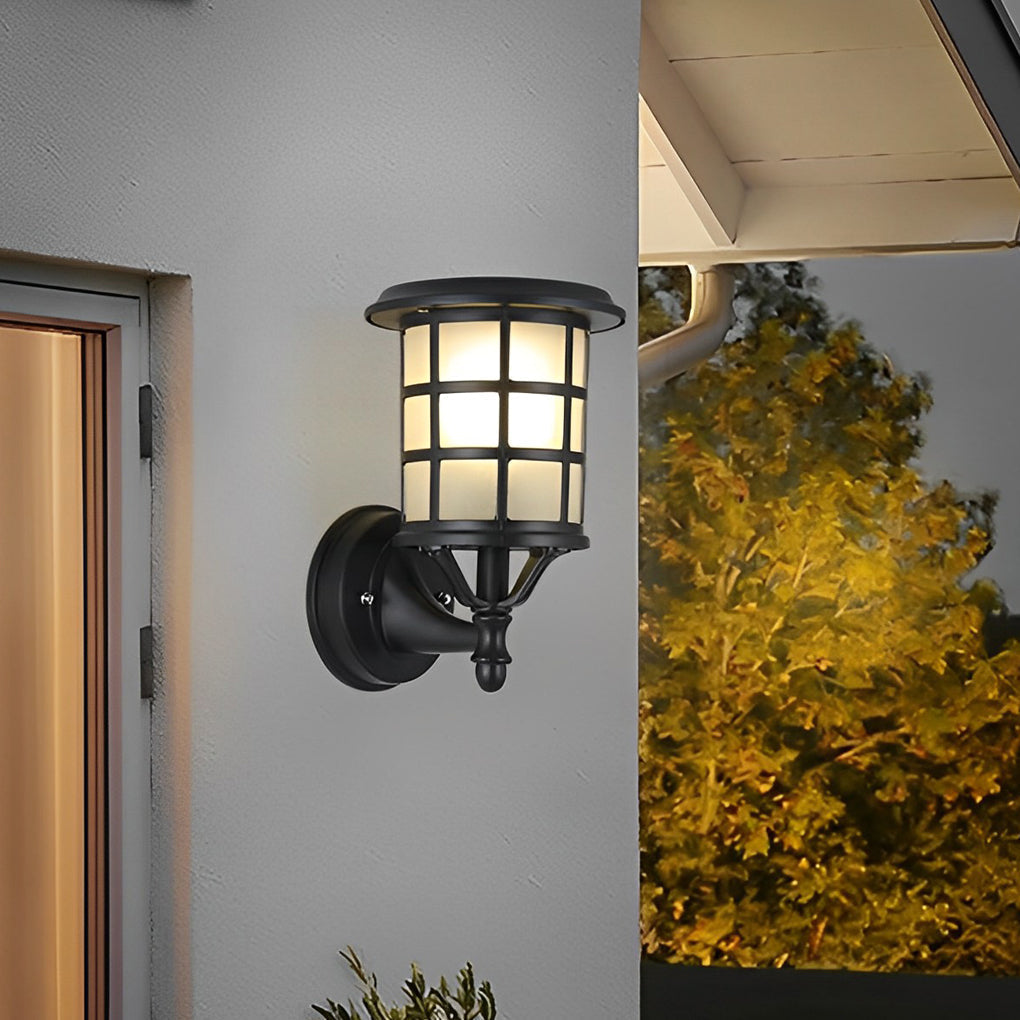 Retro Round Three Step Dimming Black European-style Solar Wall Sconces - Lamp Outdoor