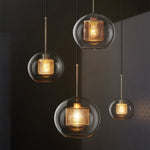 Hessa Contemporary Golden Pendant Light, Glass, Globe/Cylindric - Lamp Outdoor