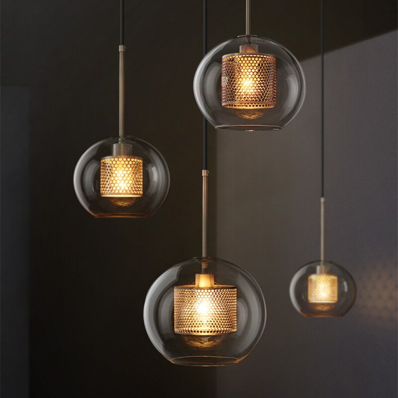 Hessa Contemporary Golden Pendant Light, Glass, Globe/Cylindric - Lamp Outdoor