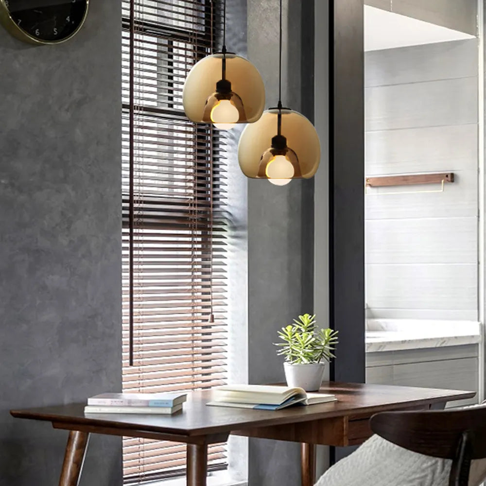 June Globe Glass Pendant Light, Amber/Smoky Grey - Lamp Outdoor