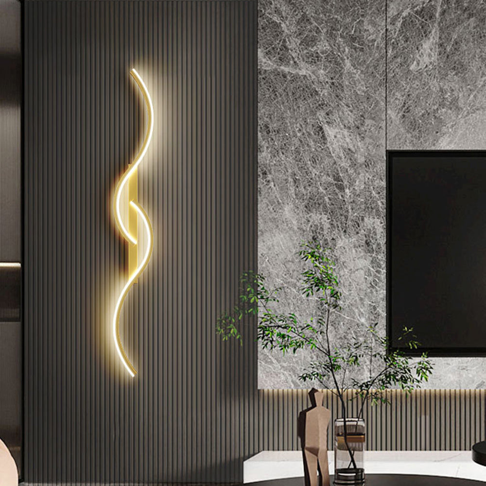 Lumor Modern Linear Wave Bedroom Wall Lamp, Black/Gold - Lamp Outdoor