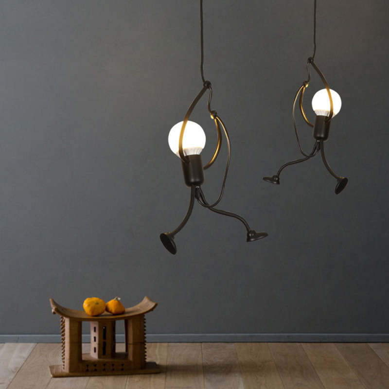 Miro Retro Modern Iron Man Pendant Light, Black - Lamp Outdoor