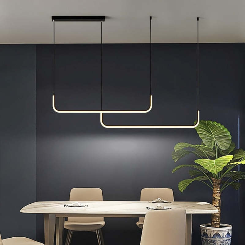 Clen Modern Linear Pendant Light Double Frame, Black/Gold - Lamp Outdoor