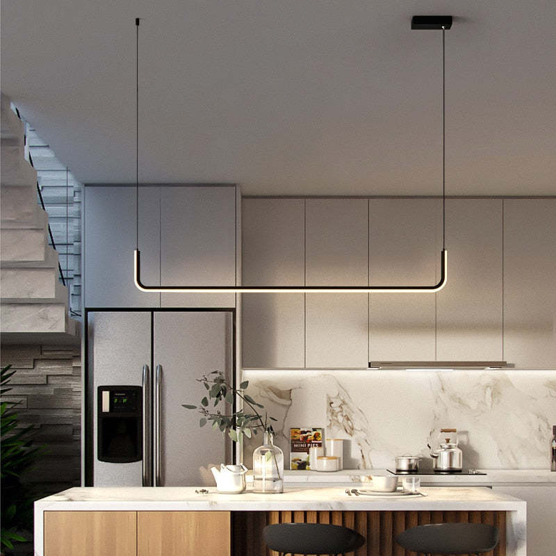 Clen Modern Linear Pendant Light Double Frame, Black/Gold - Lamp Outdoor