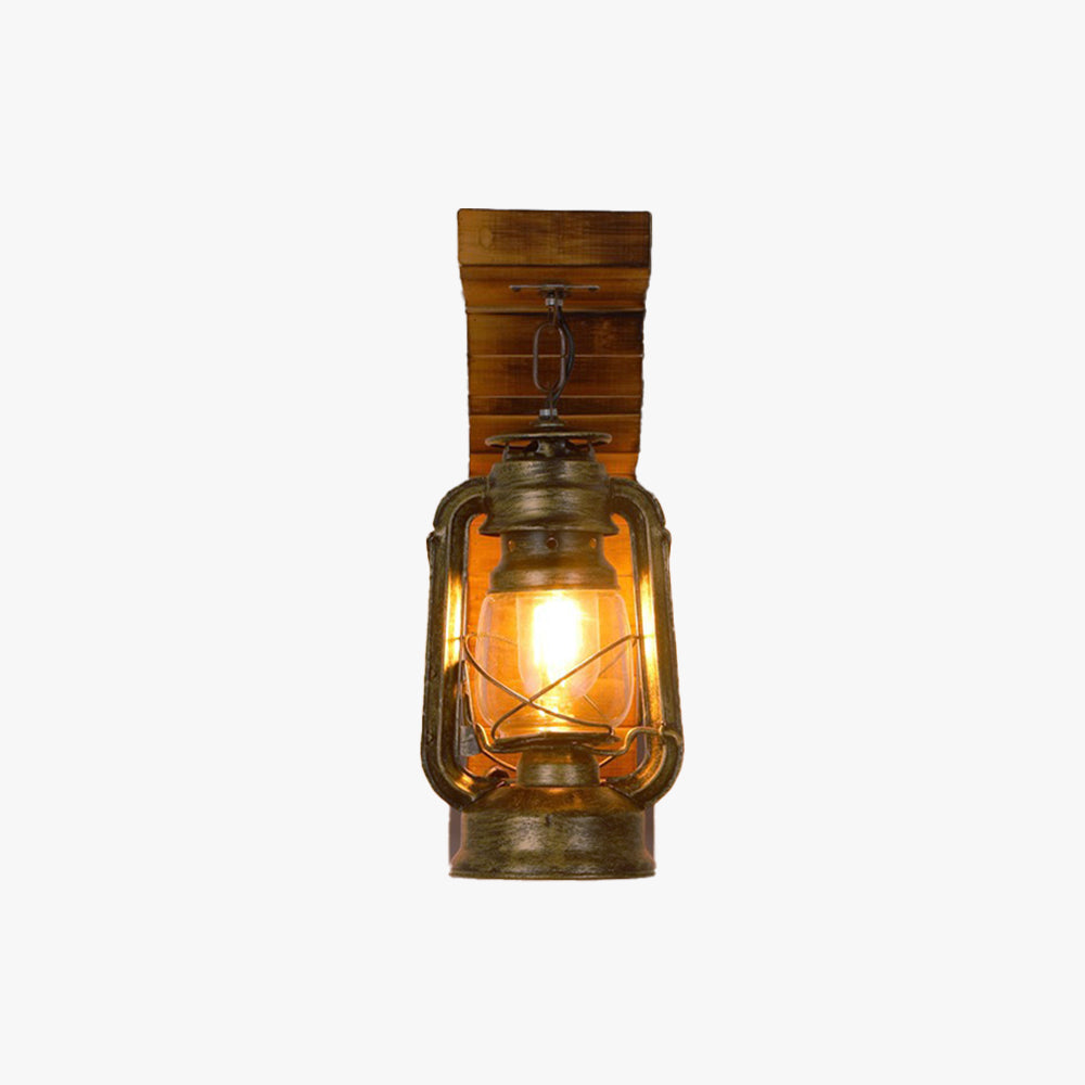Lyros Lantern Vintage Wooden Rustic Wall Lamp - Lamp Outdoor