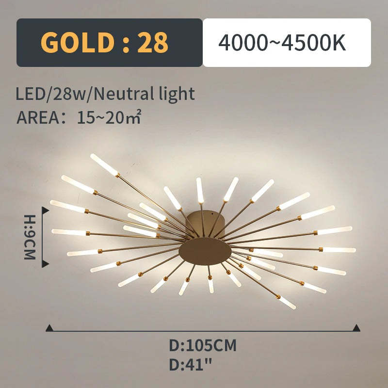 Wesley Flush-Mount Ceiling Light Fireworks, Black/Gold - Lamp Outdoor