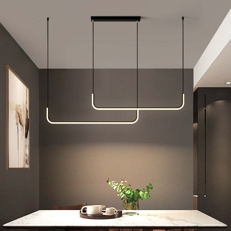 Clen Modern Linear Pendant Light Double Frame, Black/Gold - Lamp Outdoor