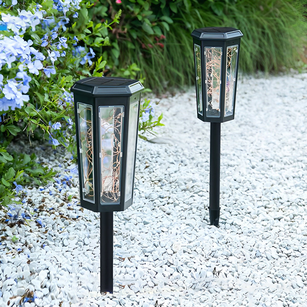 2Pcs Hexagonal LED String Lights Solar Lawn Lights With Motion Sensor - Lamp Outdoor