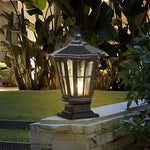 Retro Pavilion Shape Waterproof LED Solar Powered Fence Post Lights - Lamp Outdoor