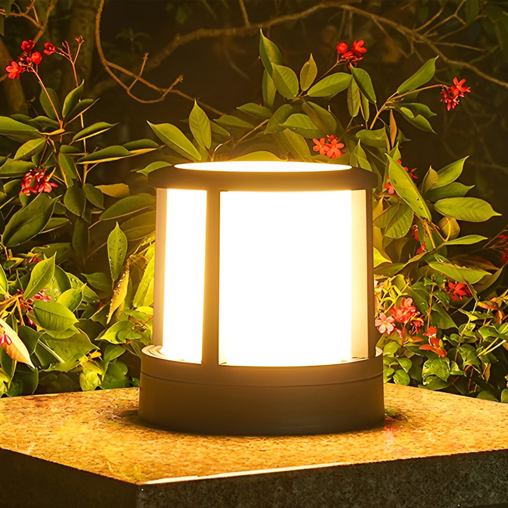 Cylindrical Aluminum LED Waterproof Black Outdoor Fence Post Lights - Lamp Outdoor