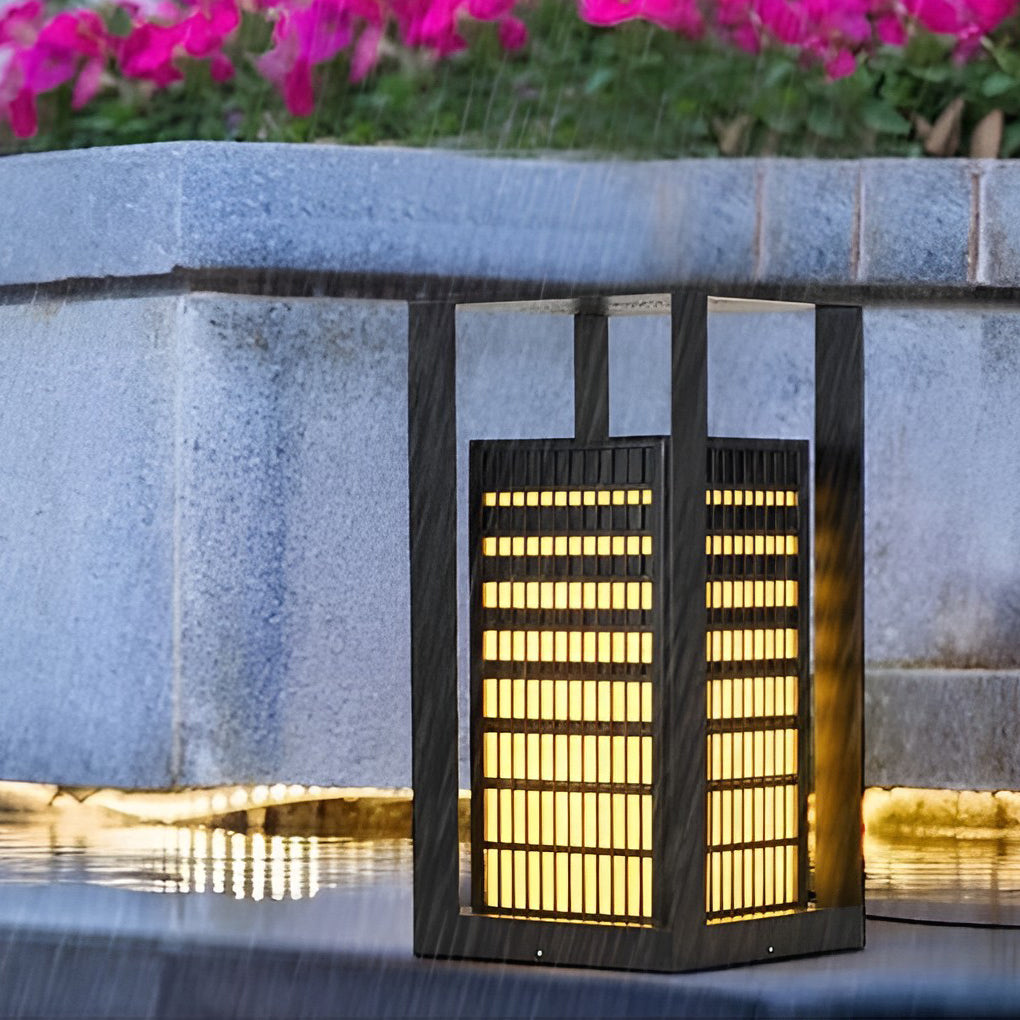 Black Industrial LED Outdoor Pathway Lantern - Building-Inspired Cuboid Design - Lamp Outdoor