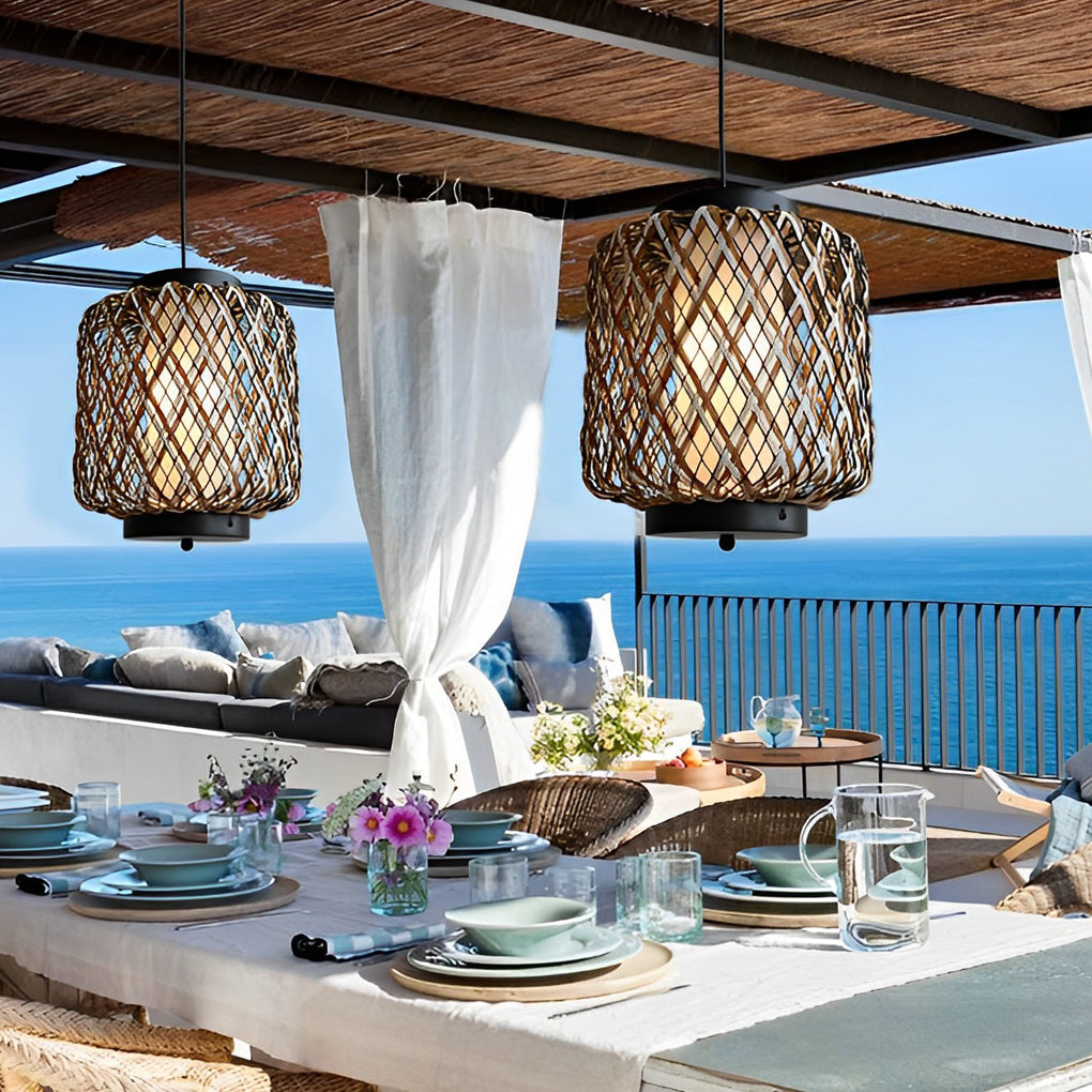 Rattan Waterproof Rustic Modern Outdoor Chandelier Pendants Ceiling Lights - Lamp Outdoor
