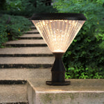 Round Solar LED Outdoor Lights in Black with Ribbed Lampshade - Lamp Outdoor
