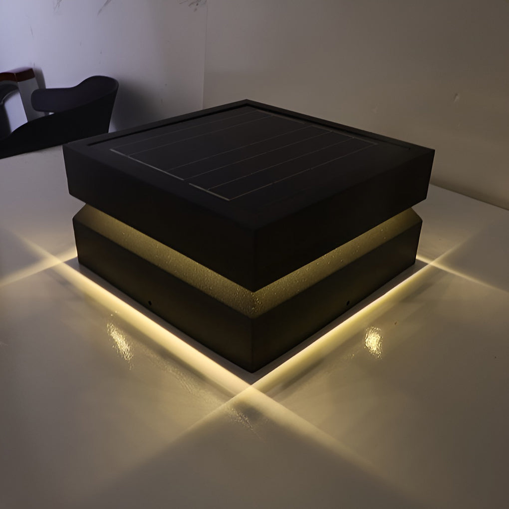 Square LED 16w Waterproof Black Modern Solar Post Caps Lights Pillar Light - Lamp Outdoor
