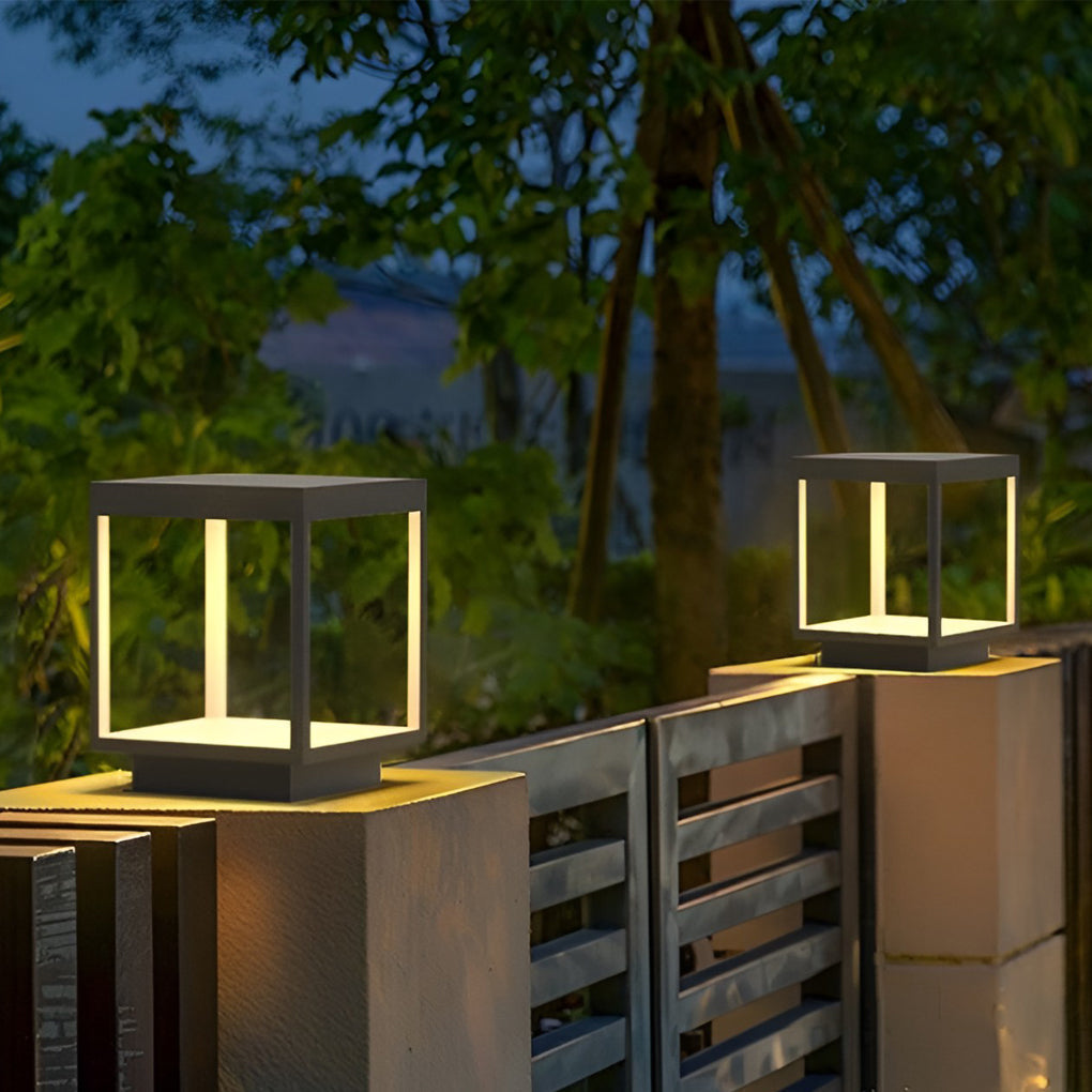 Modern Open Frame Square LED Solar Pier-Mounted Outdoor Post Light - Lamp Outdoor