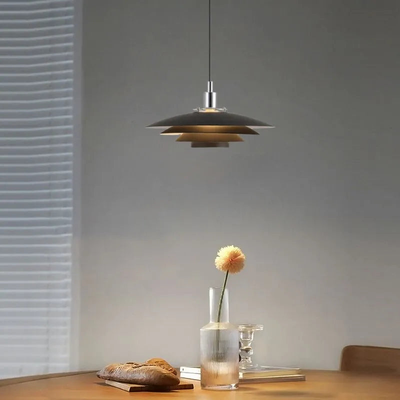 Nylo Contemporary Minimalist Frisbee Shaped Metal Pendant Light - Lamp Outdoor