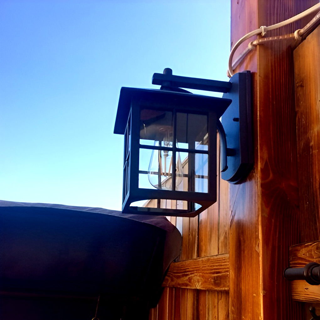 Antique Lantern Shaped Glass Waterproof Black Modern Wall Sconce Lighting - Lamp Outdoor
