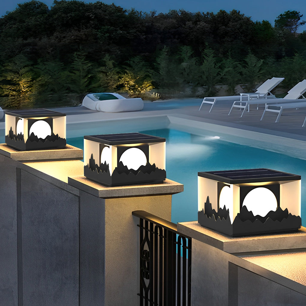 Mountain Scenery Design Waterproof LED Modern Solar Fence Post Lights - Lamp Outdoor