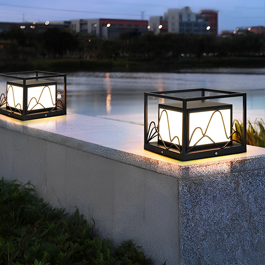 Square Waterproof Mountain Scenery Outdoor Solar Post Caps Lights - Lamp Outdoor