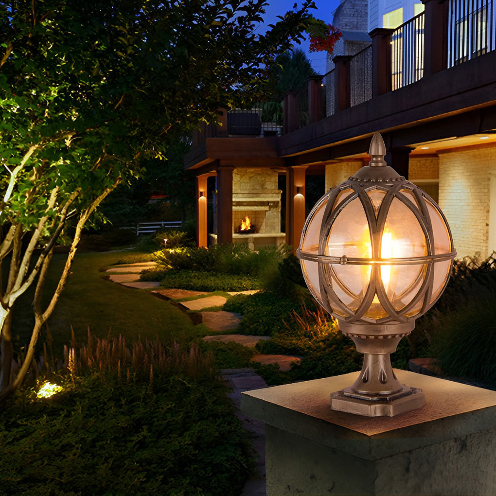 Round Glass E27 Waterproof European Style Outdoor Post Caps Lights - Lamp Outdoor