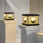 Retro Mountain Scenery LED Waterproof Black Modern Solar Pillar Lamp - Lamp Outdoor