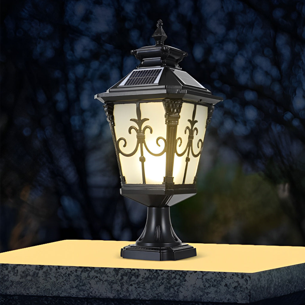 Retro Pattern Waterproof LED European Style Solar Fence Post Lights - Lamp Outdoor