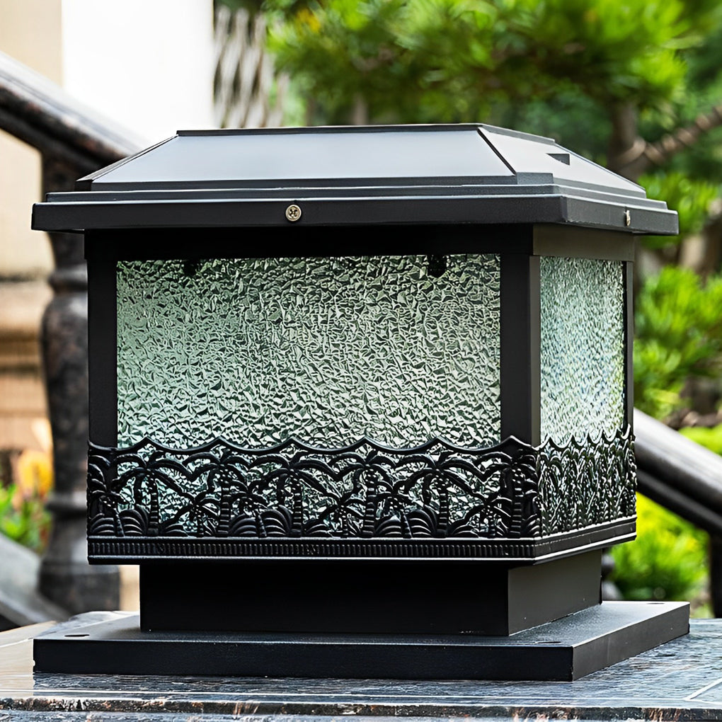 Creative Square Waterproof LED Black Modern Solar Fence Post Lights - Lamp Outdoor