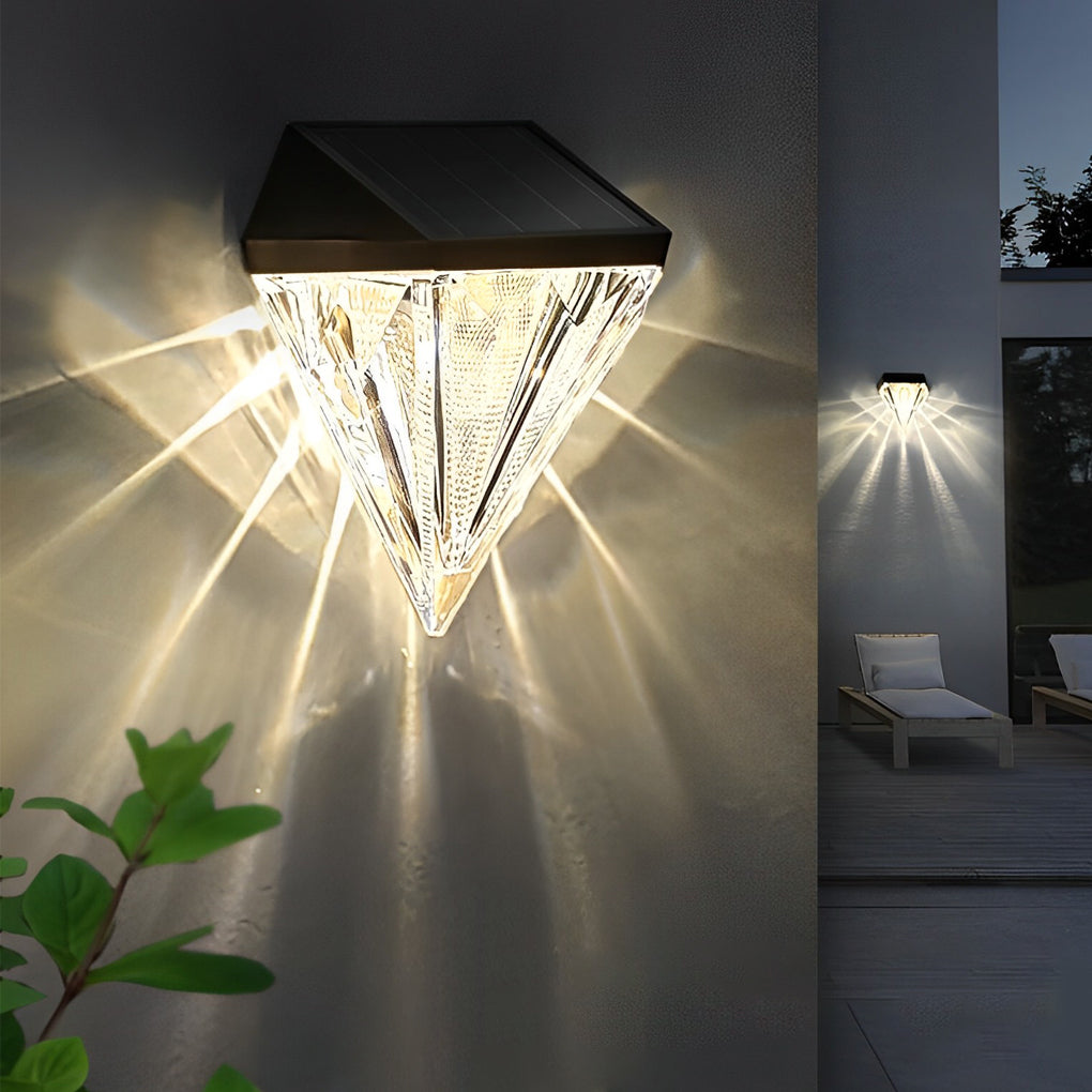 2PCS Geometric LED Waterproof Black Solar Wall Lamp Outdoor Wall Lights Fixture - Lamp Outdoor