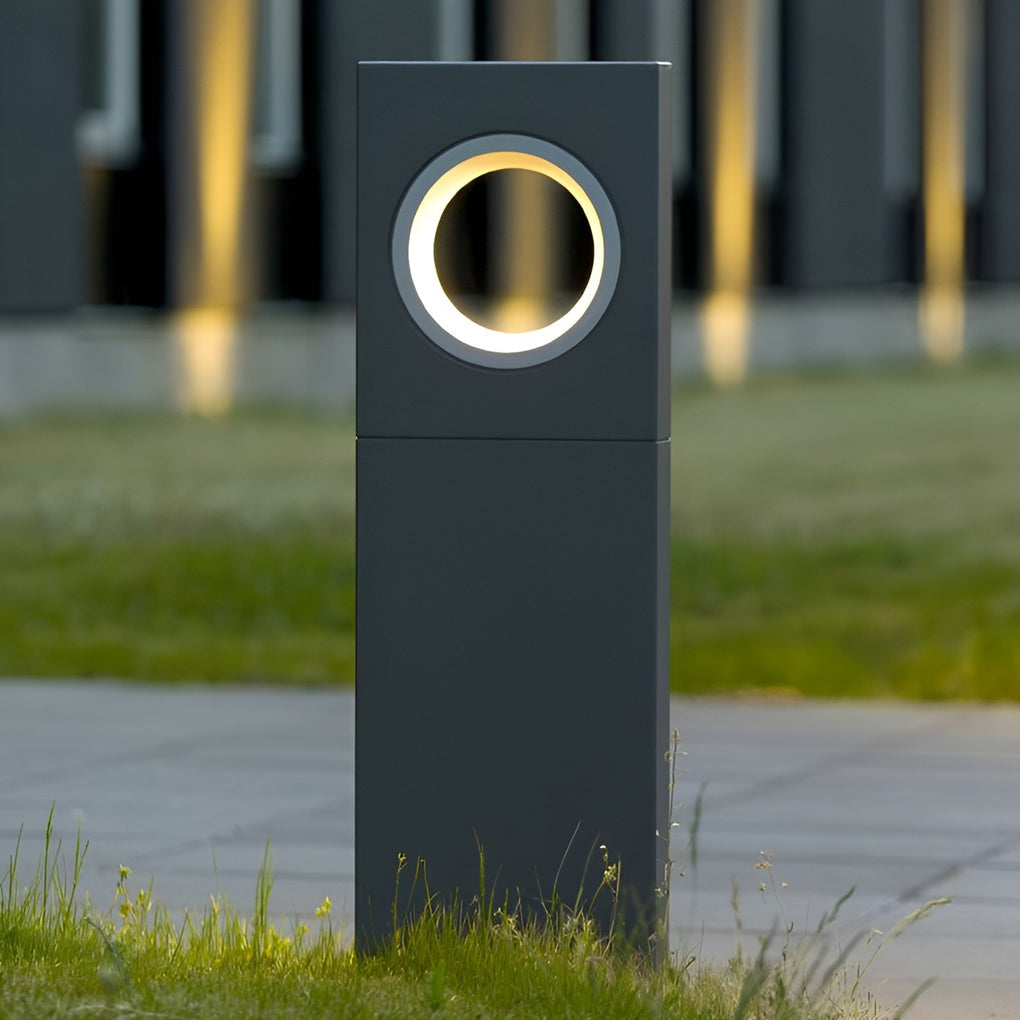 Sleek Black Modern Outdoor Pathway Bollard Lights with Unique Round Hole Feature - Lamp Outdoor