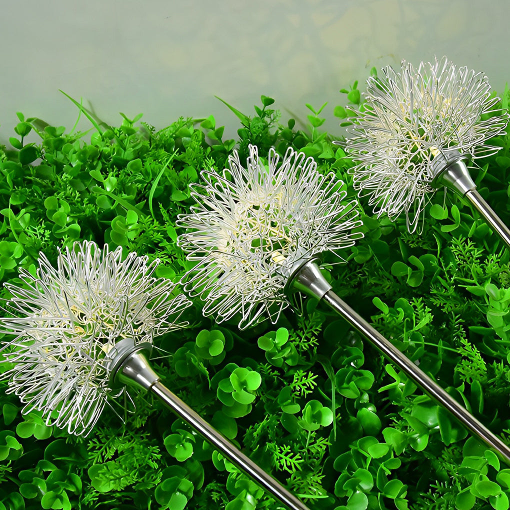 Elegant Aluminum LED Solar Dandelion Lights Dual Pack for Garden and Lawn - Lamp Outdoor