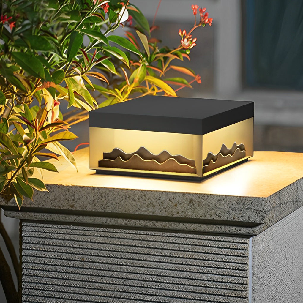 Mountain Scenery LED Waterproof Black Modern Solar Fence Post Lights - Lamp Outdoor