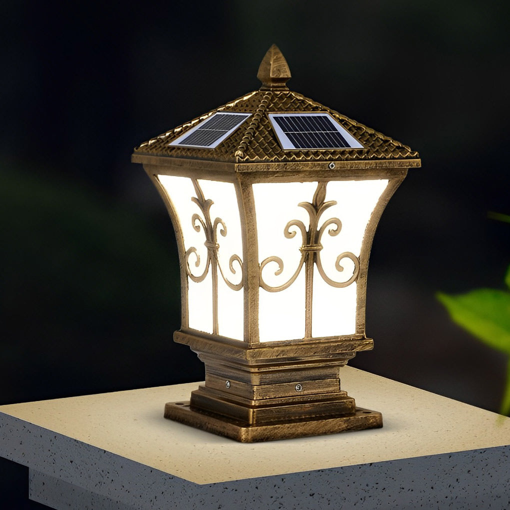 Vintage Pattern Waterproof Automatic Solar Powered Fence Post Lights - Lamp Outdoor