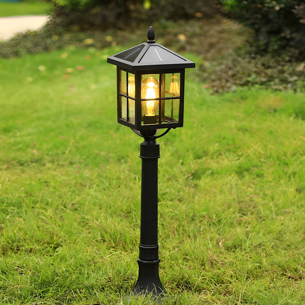 Retro Black Solar & Hardwired Outdoor Pavilion-Inspired Lawn Lamp - Lamp Outdoor